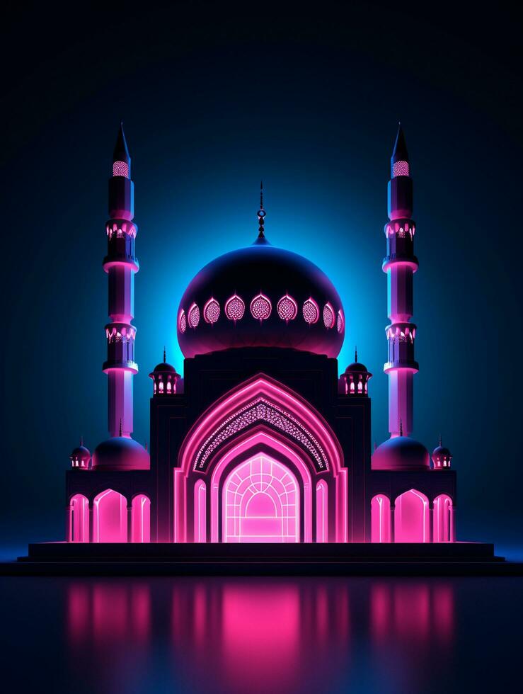AI generated Islamic eid mubarak greeting card with islamic background photo
