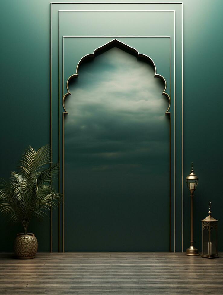 AI generated Islamic eid mubarak greeting card with islamic background photo