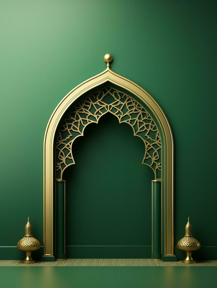 AI generated Islamic eid mubarak greeting card with islamic background photo