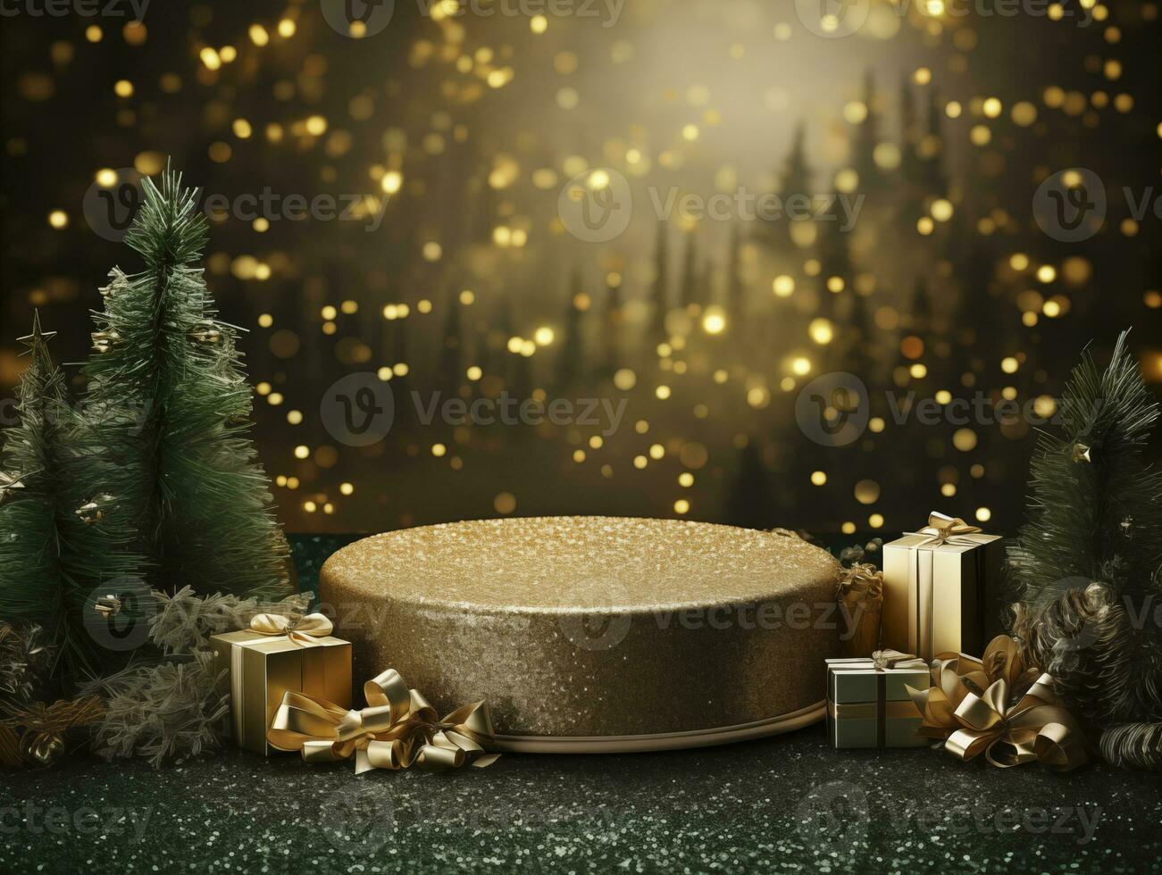 AI generated Christmas Background with a podium mockup photo