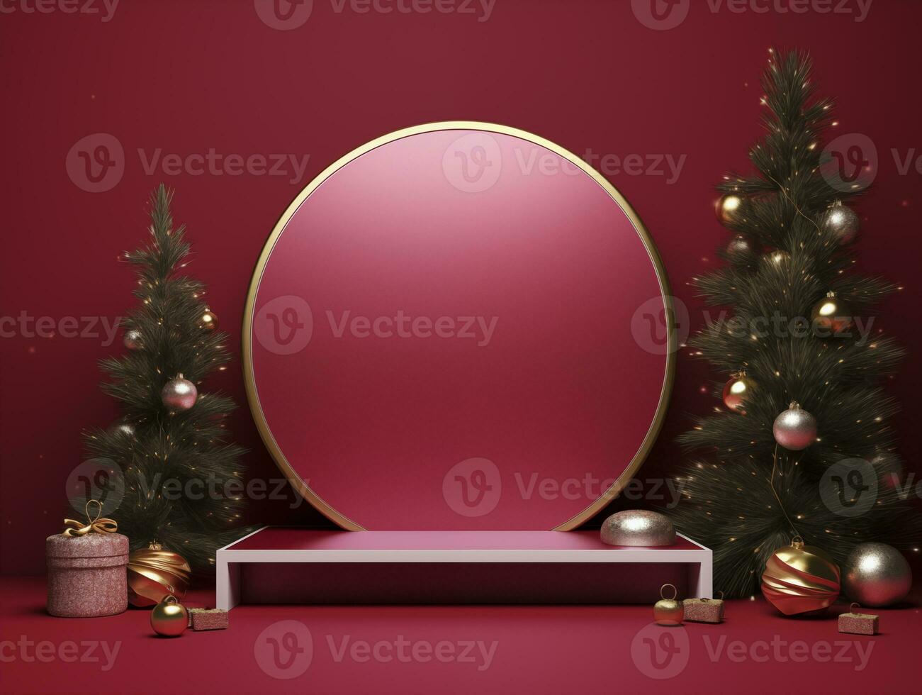 AI generated Christmas Background with a podium mockup photo