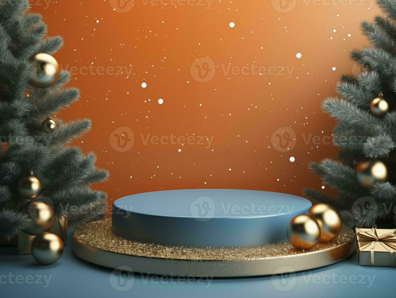 AI generated Christmas background with a podium mockup photo