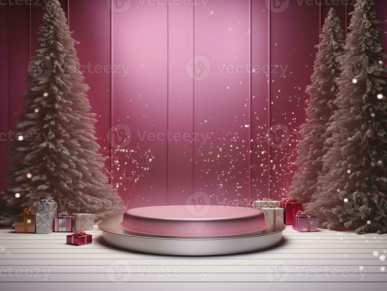 AI generated Christmas background with a podium mockup photo
