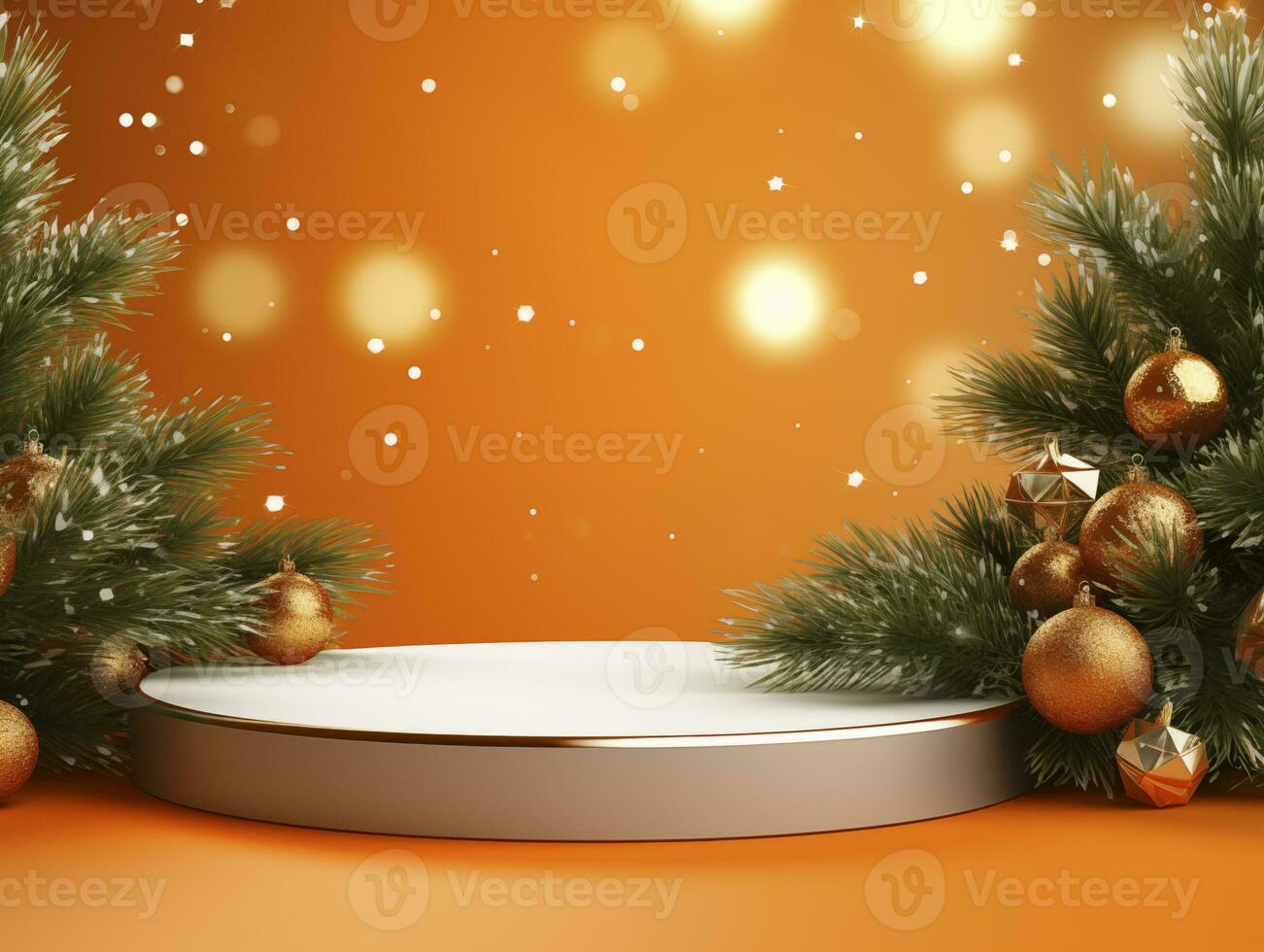 AI generated Christmas background with a podium mockup photo