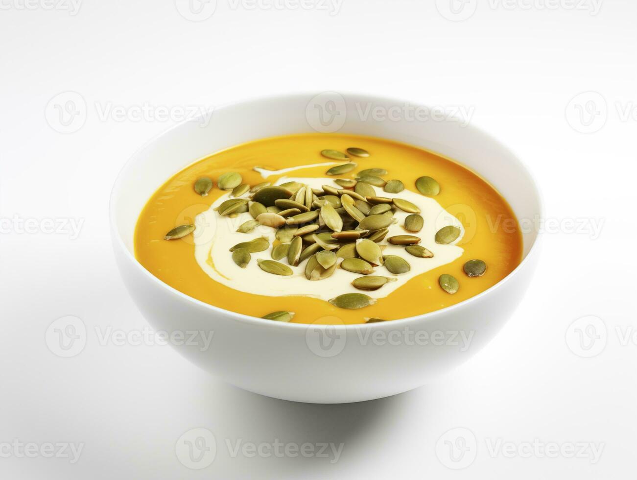 AI generated Pumpkin cream soup on a white plate photo