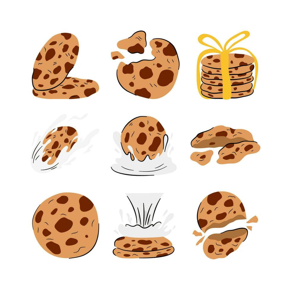 Traditional cookies with chocolate chips cartoon style illustration vector