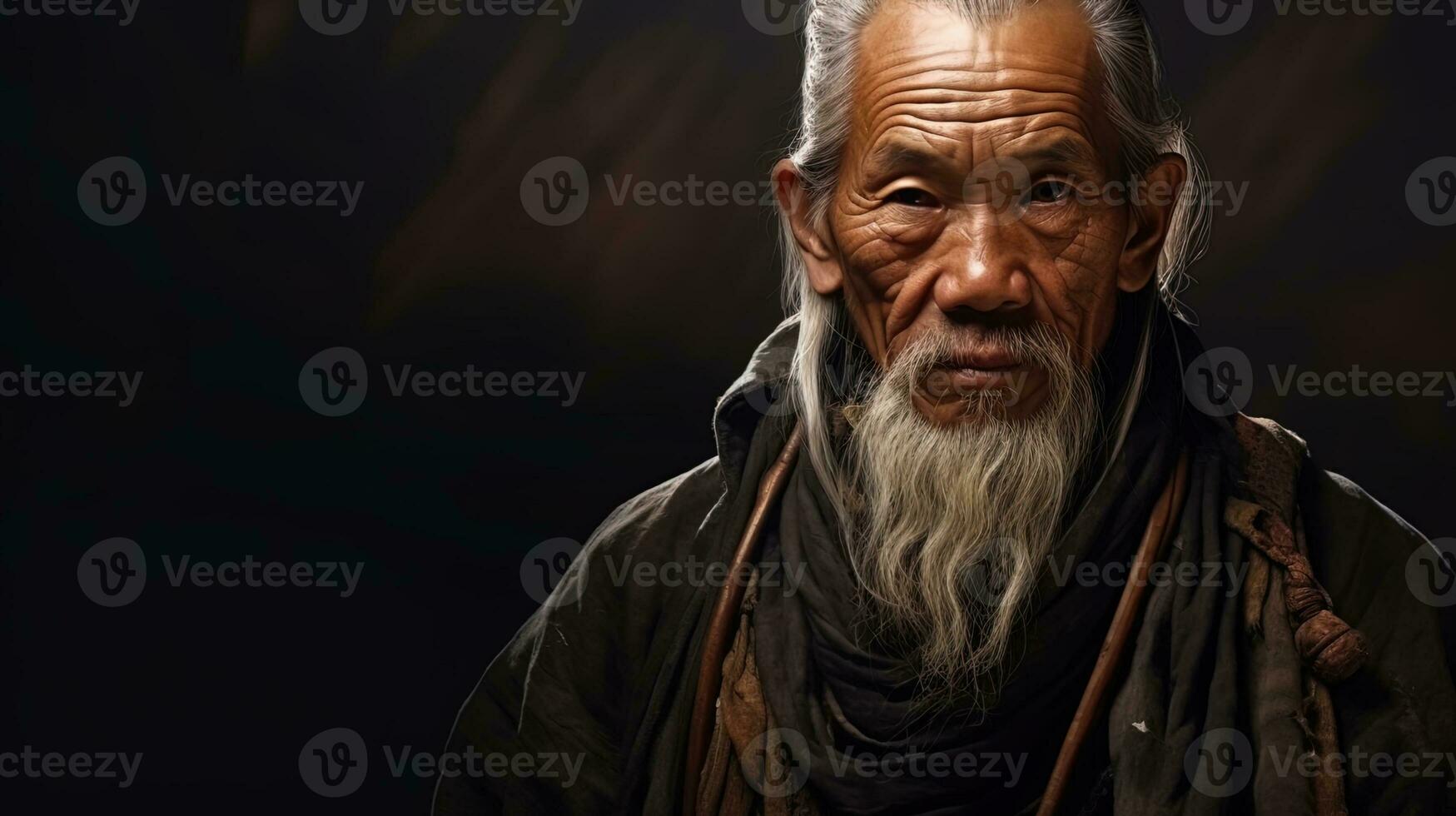 AI generated Ethnic heritage Portrait of the old man with a wise look in national clothes photo