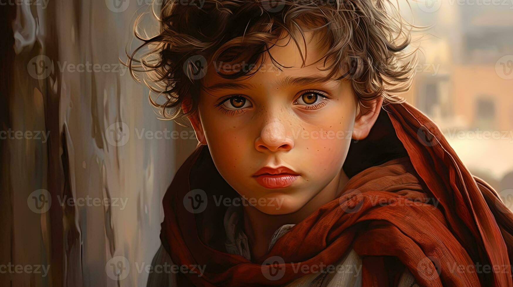 AI generated The magic of gaze is a portrait of a boy with curious eyes, looking into the distance photo