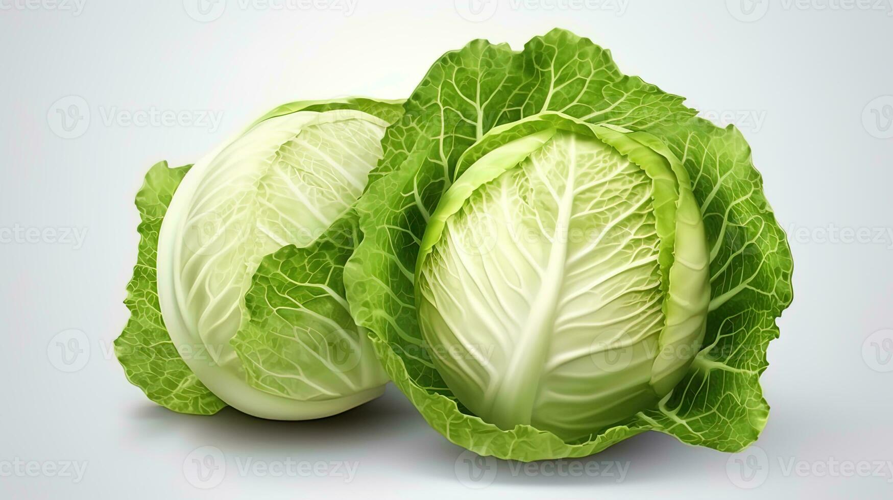 AI generated White cabbage, laid out on a light background with large leaves photo