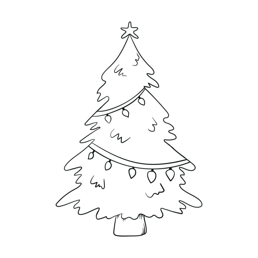 Christmas Tree Outline Illustration for coloring book vector