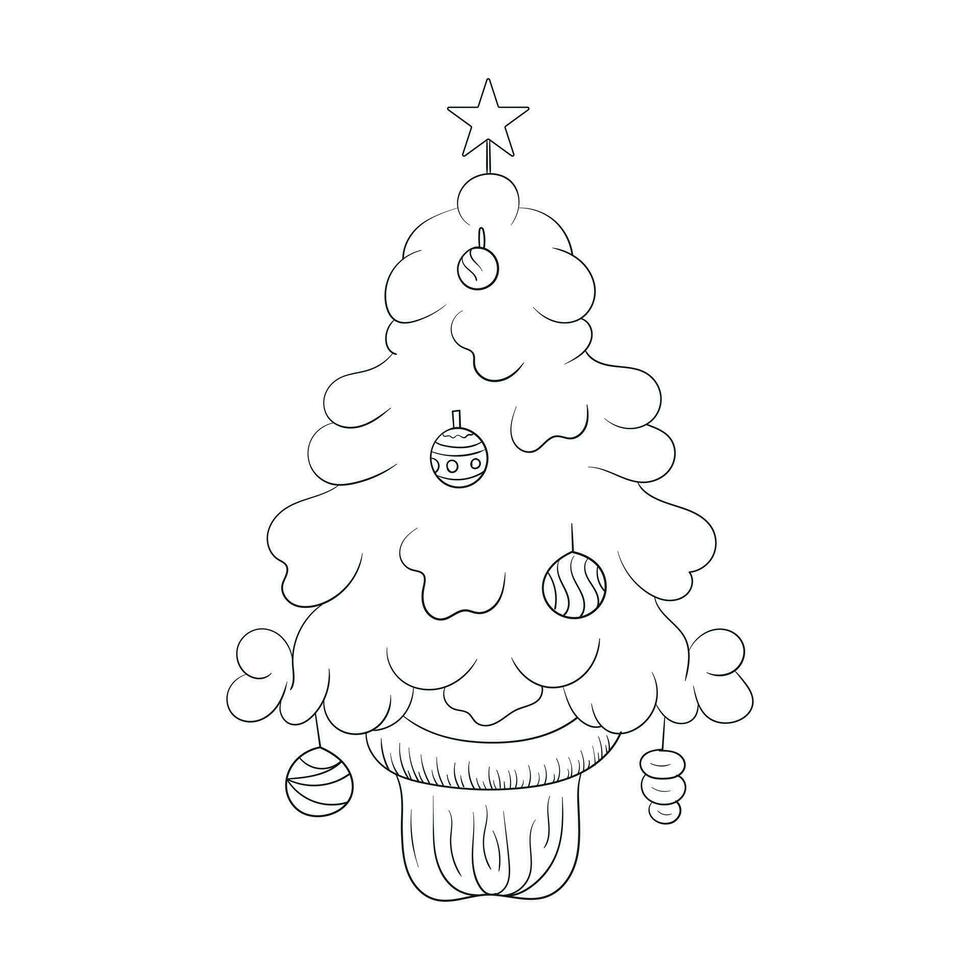 Navidad árbol contorno ilustración para colorante libro vector