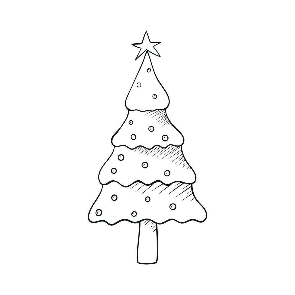 Christmas Tree Outline Illustration for coloring book vector