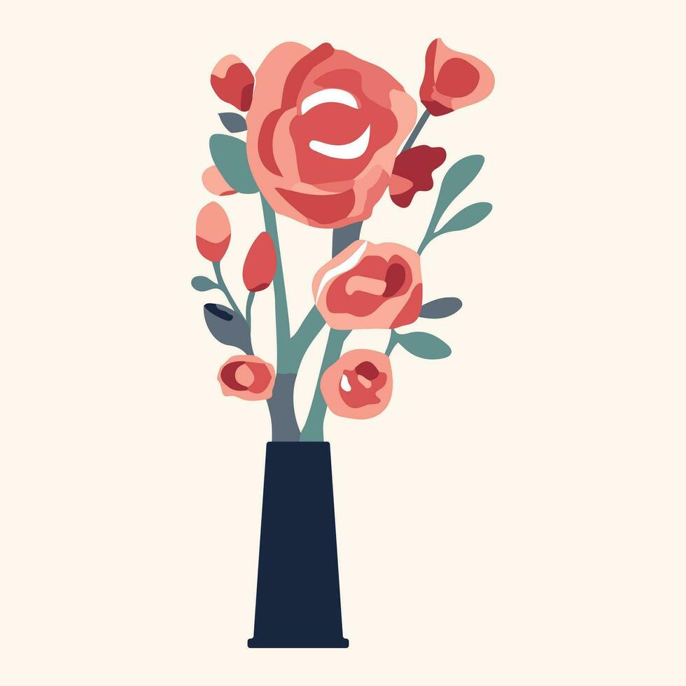 Romantic vector bouquet. Cartoon blooming roses. Valentines day, flat style. Vintage style. Romantic vector icon.