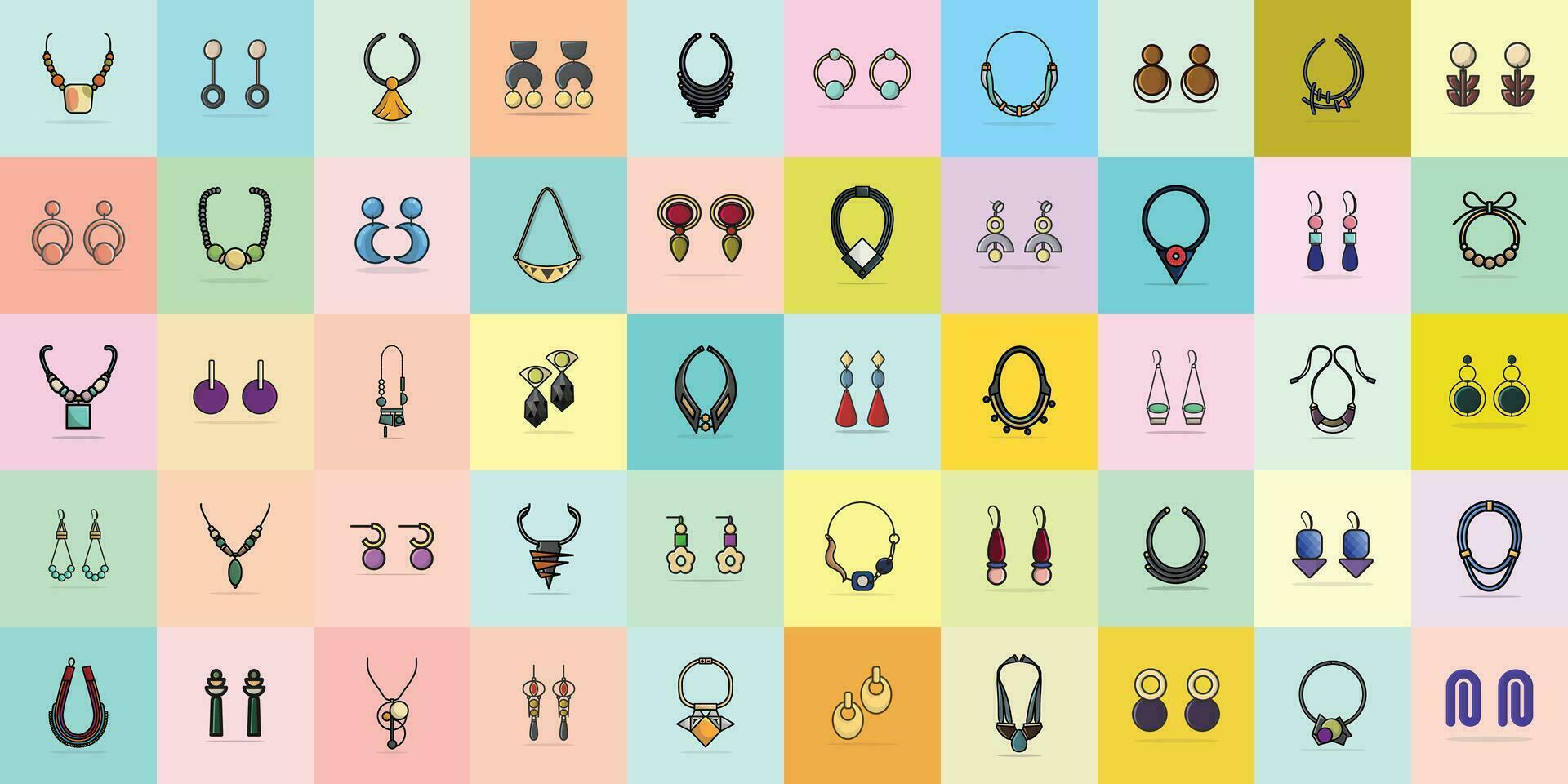 colección de 100 mujer Moda cuello collares y de moda vistoso pendientes joyería vector ilustración. belleza Moda objeto icono concepto. conjunto de mujer Moda diseño accesorios vector diseño.