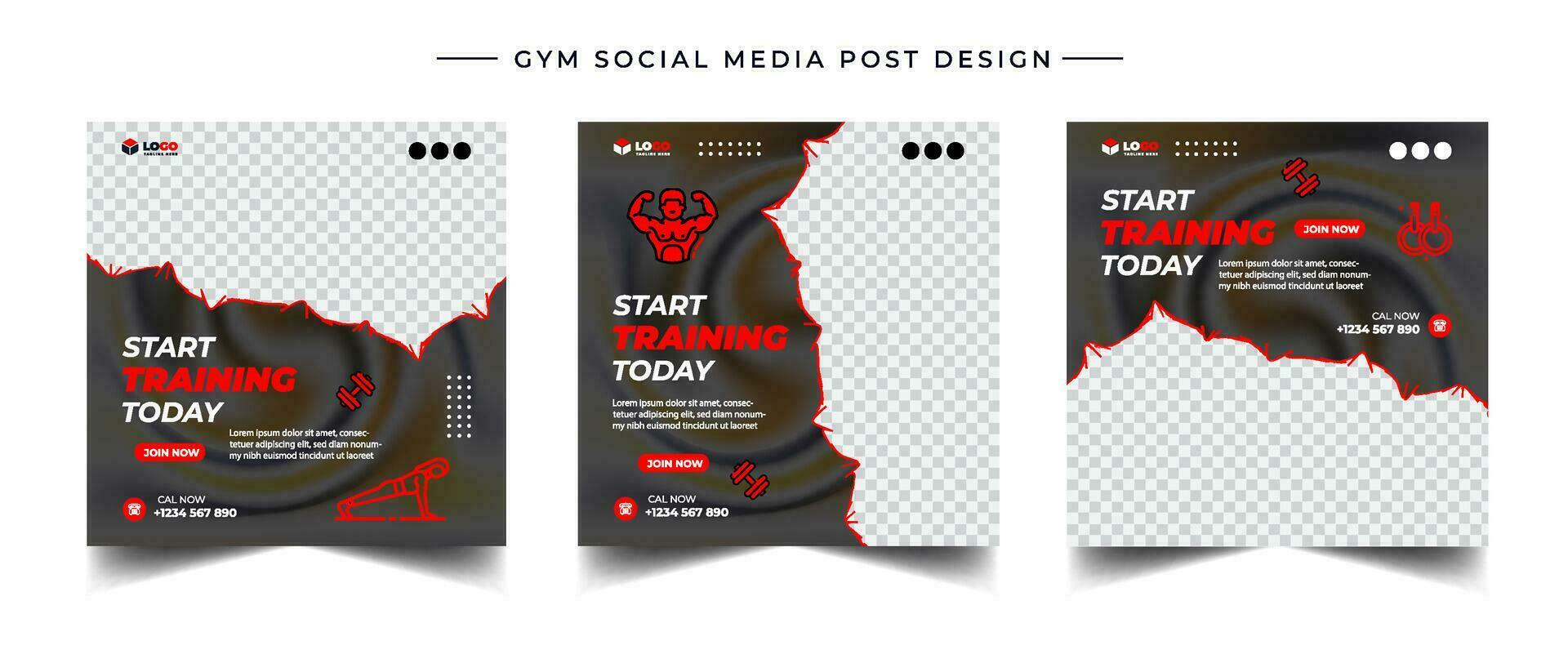 Gym, fitness, and sports social media post template design set. vector