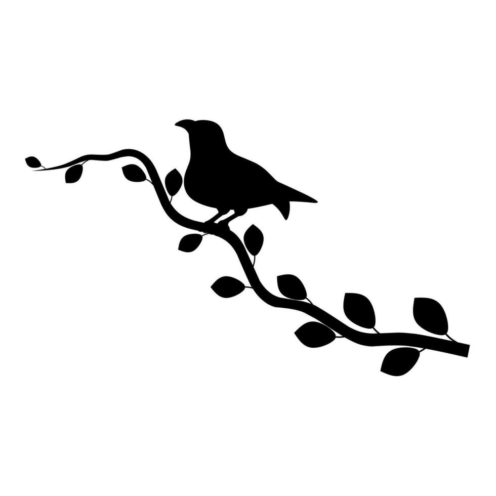 Vector Silhouette of Bird Perched on Tree Branch, Art Decor, Wall Decor, Wall Sticker, Black Bird isolated on white background