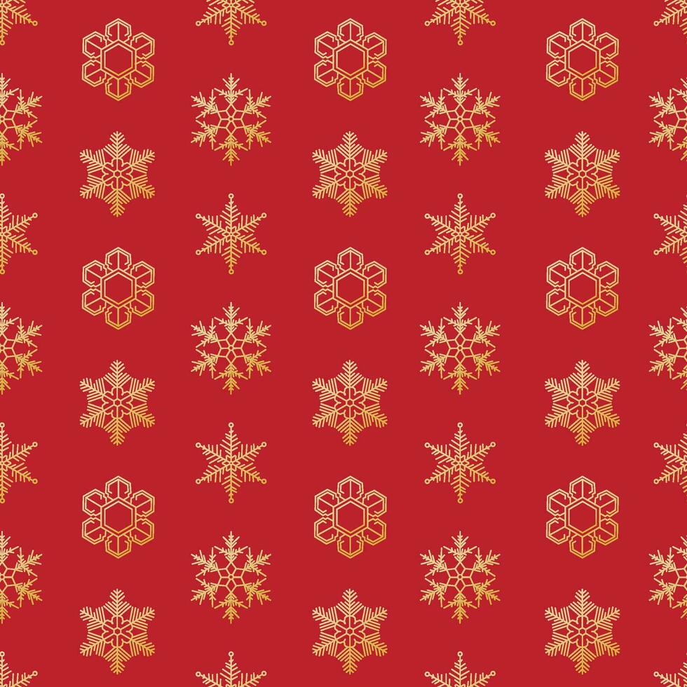 Winter seamless golden snowflakes pattern on red background. Immerse yourself in the enchanting beauty of winter with this captivating vector illustration of a seamless pattern adorned with snowflakes