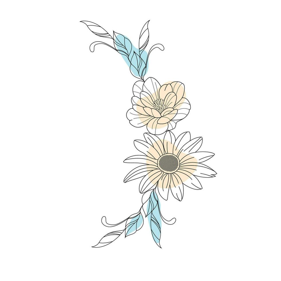 simple flower outline in a vector hand-drawn flat design