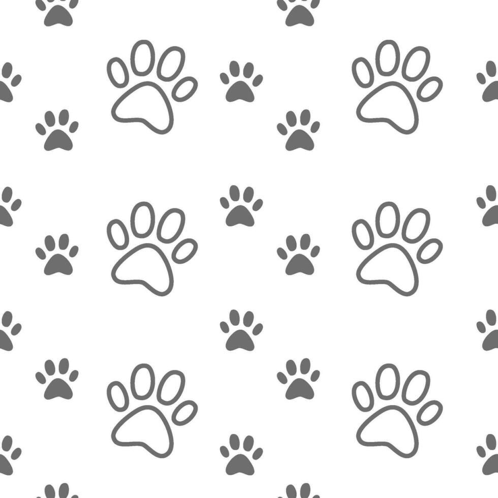 Cat paw seamless pattern background. Dog paw seamless pattern background. Paw seamless pattern cat or dog footprints. paw doodle Seamless pattern background. Pet paw pattern. Dog Paw Cat Paw kitten. vector