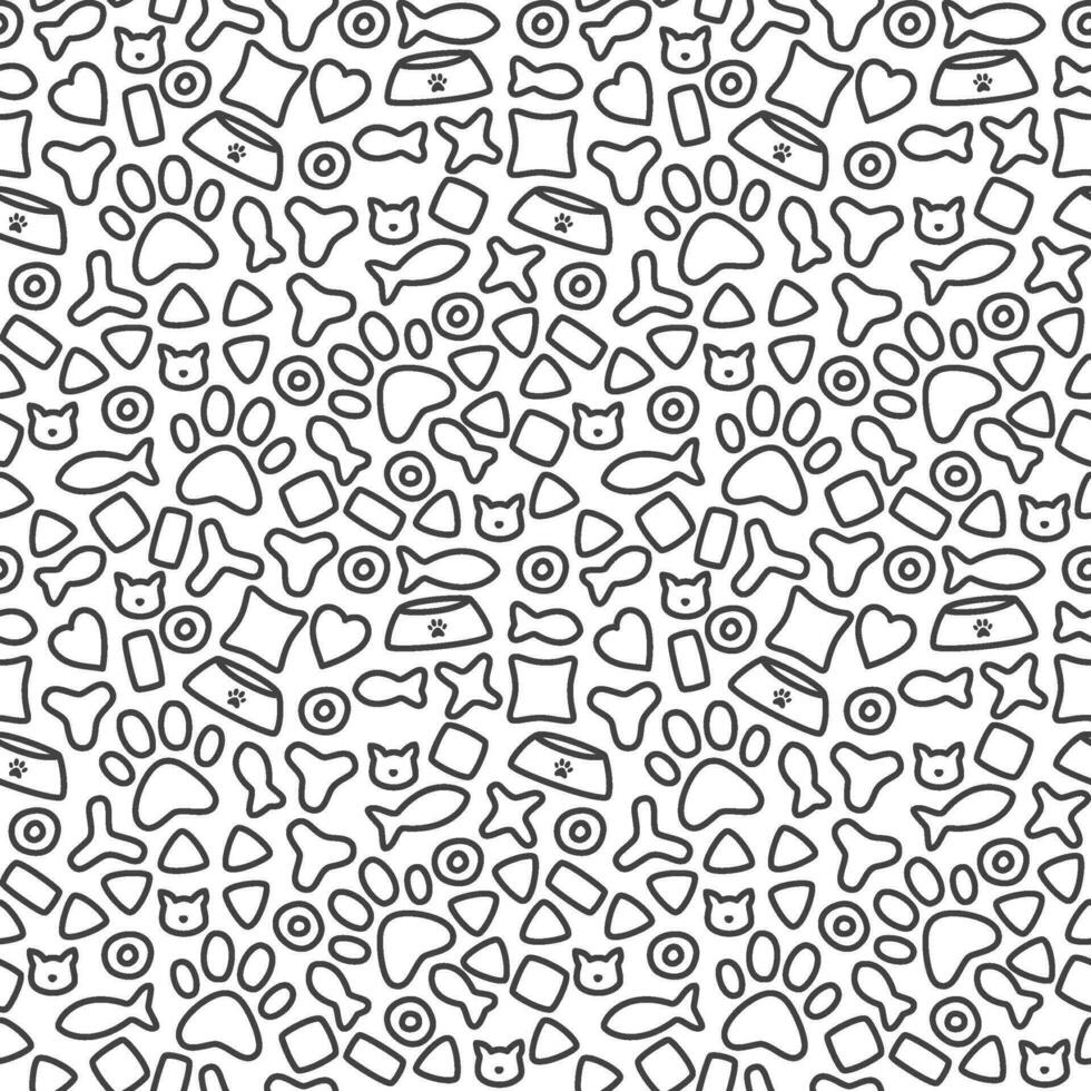 doodle pet food seamless pattern. vector doodle of pet food seamless pattern background. packaging pattern of pets food. kitten food pattern background.