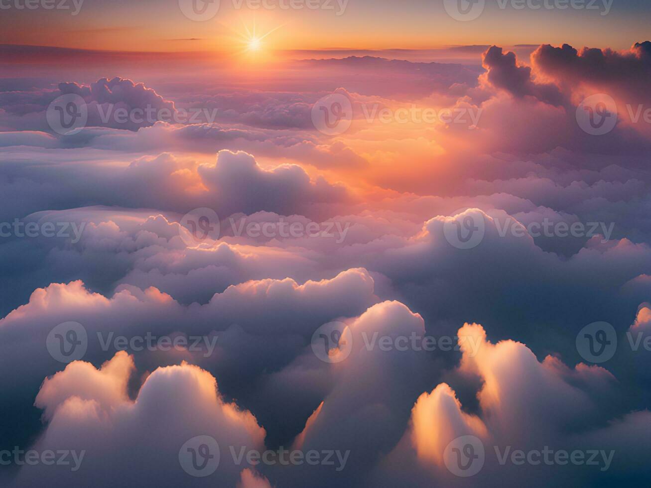 AI generated sunset above clouds, aerial view. photo