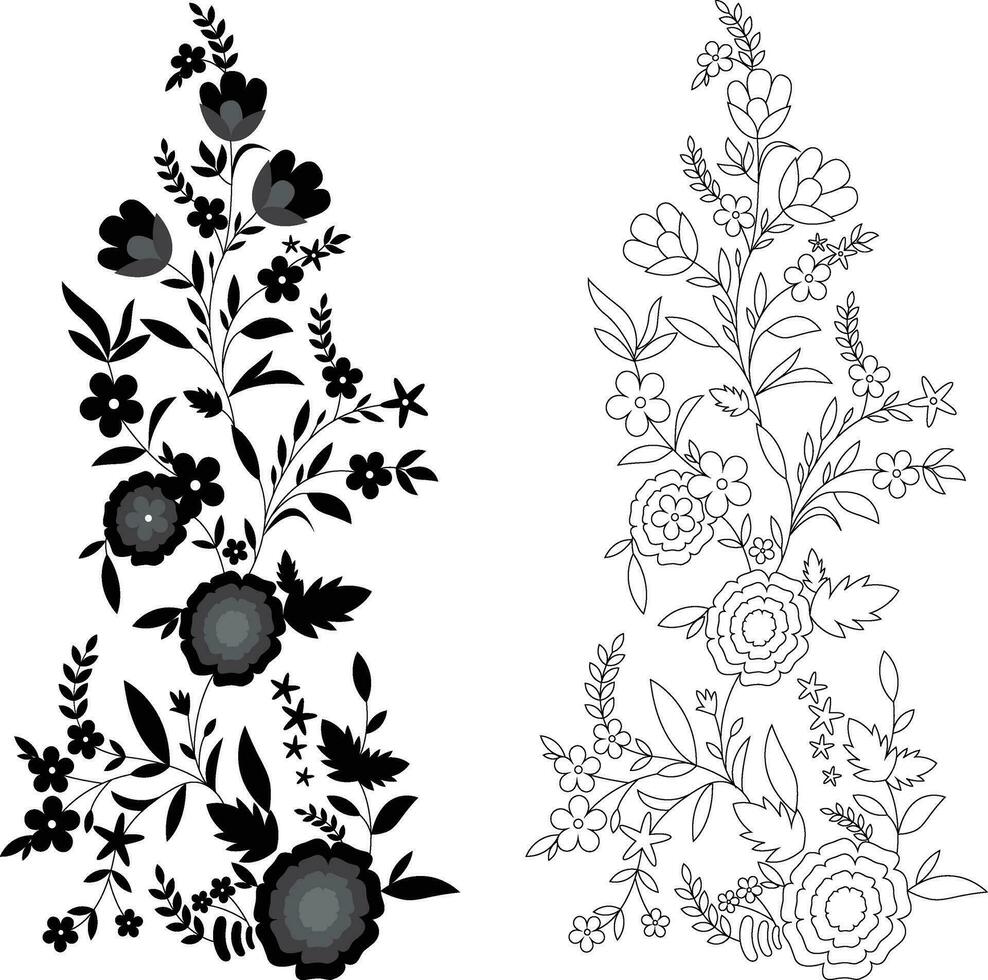 Embroidery seamless pattern with handmade floral for fashion. Hand drawing flower design element for print fabric, fashion style, decoration elements or paper, and more. vector
