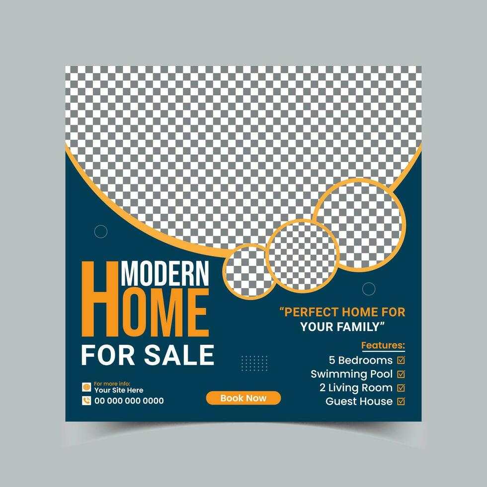 Real estate social media post template or square web banner ads design template. vector