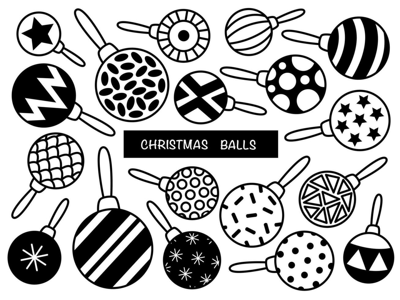 Doodle set of Christmas balls. Hand drawn vector elements