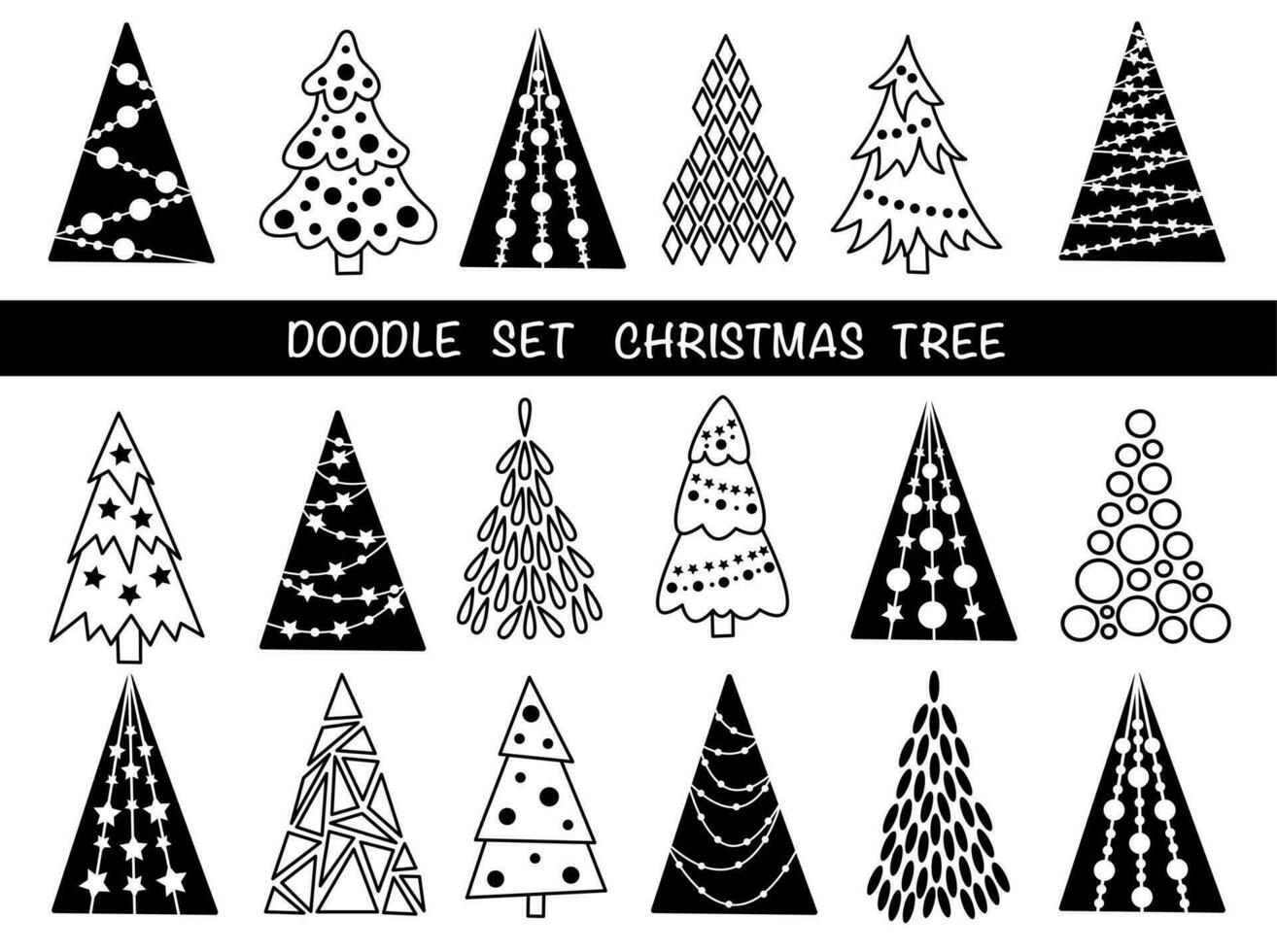 Set of doodle Christmas trees. Hand drawn vector elements