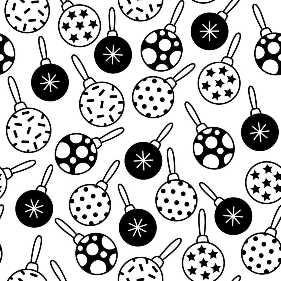 Hand drawn seamless pattern with Christmas balls. Doodle elements vector