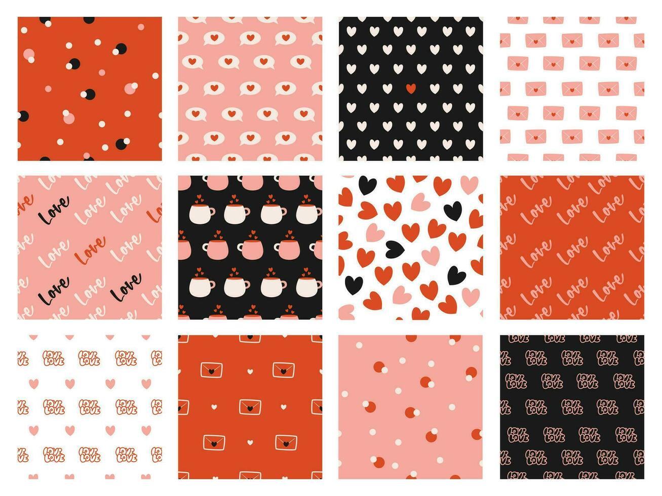 Collection of seamless pattern. Love. Valentines day. vector
