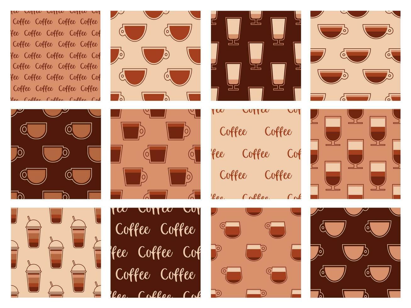 Collection of seamless pattern. Coffee. Cup. Beans vector