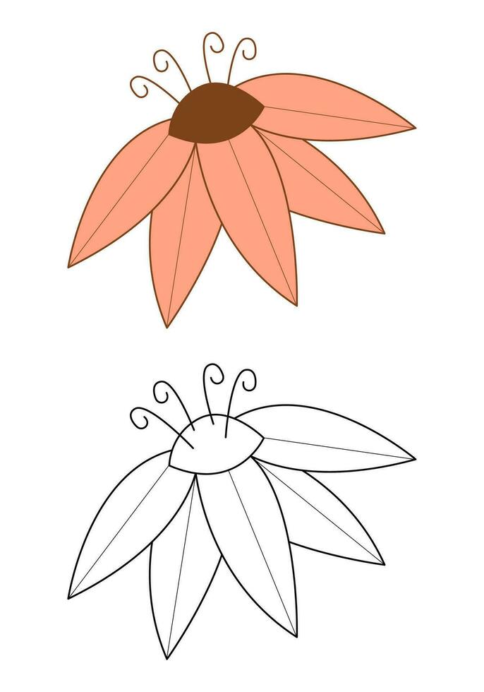 Pink flower. Flat color and black and white vector illustration.