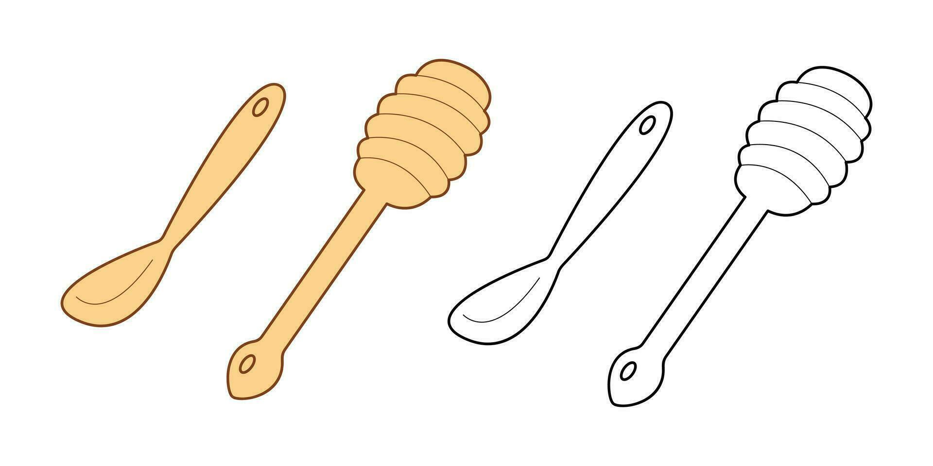 Spoon and honey spoon. Flat color and black and white vector illustration.