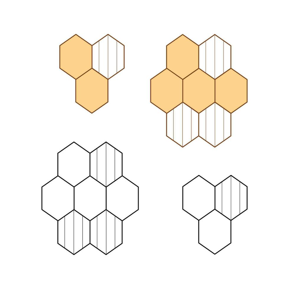 Honeycomb. Flat color and black and white vector illustration.