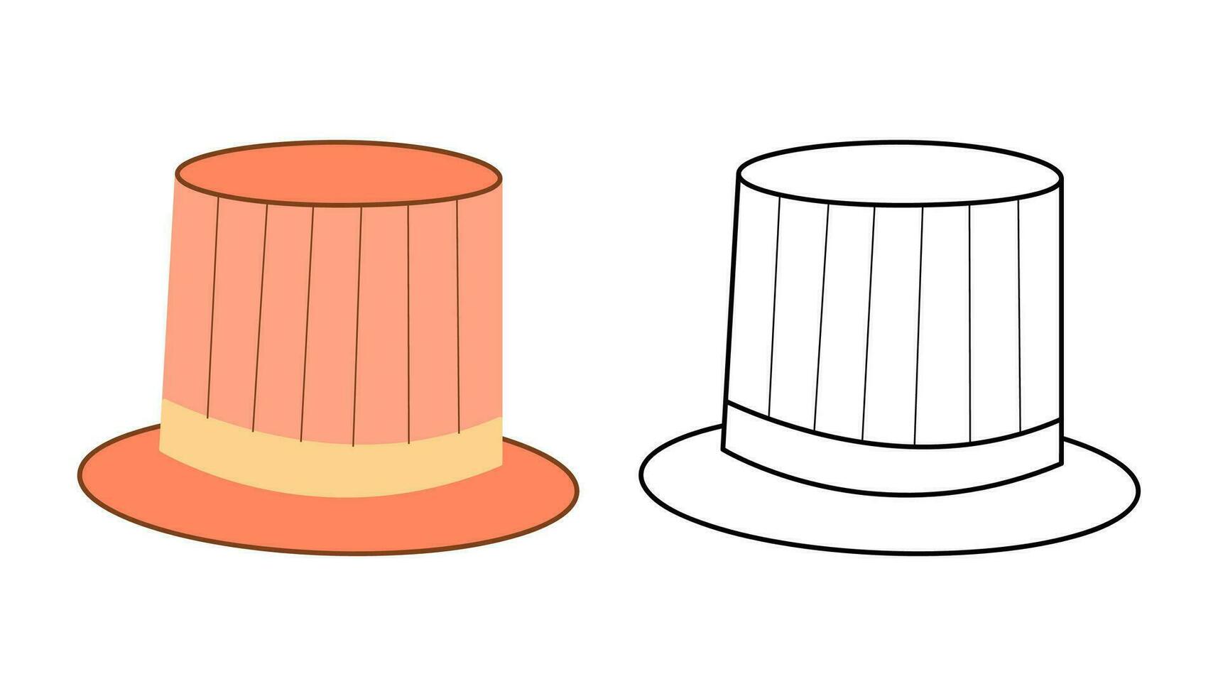 Top Hat. Flat color and black and white vector illustration.