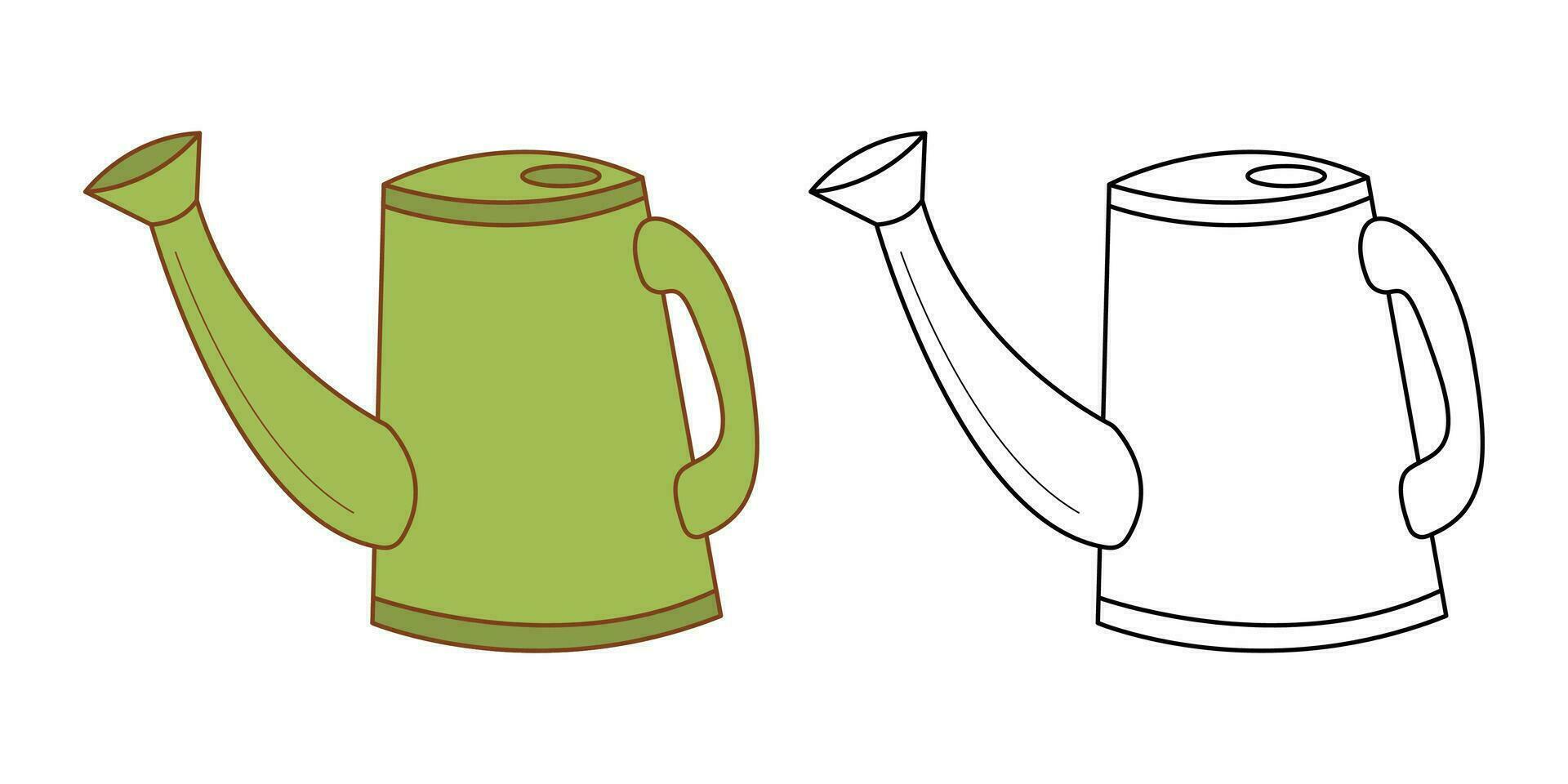 Watering can. Flat color and black and white vector illustration.