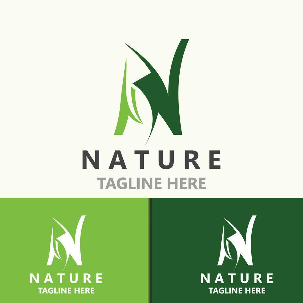 Letter N nature ecology logo with leaves suitable for business garden template vector