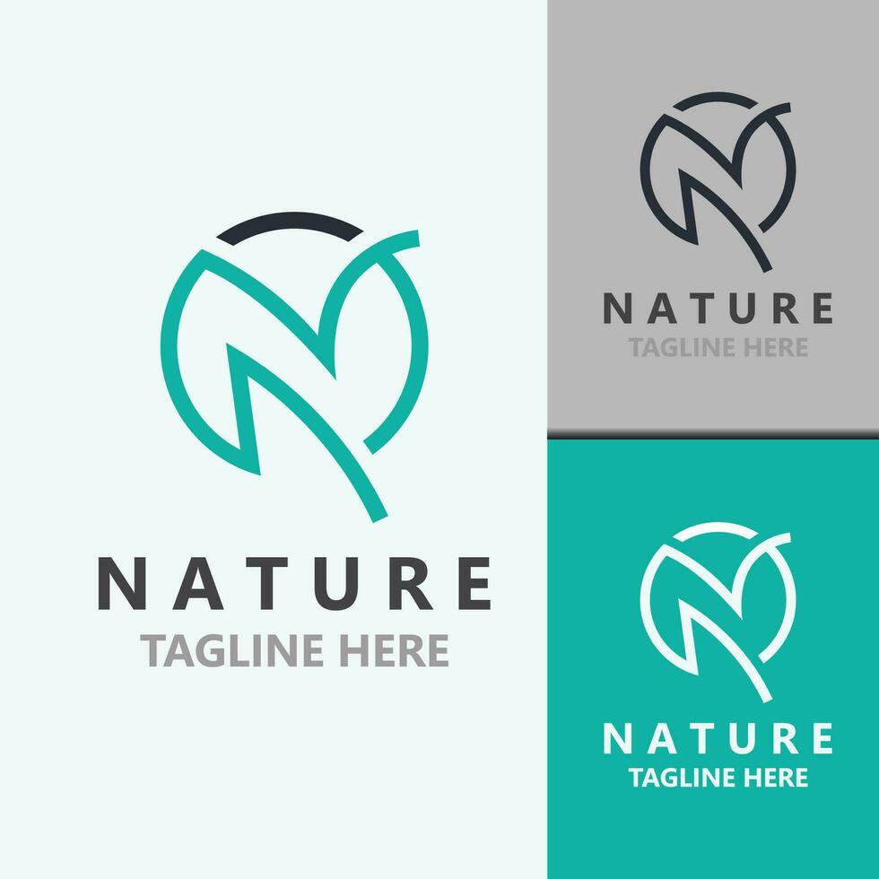 Letter N nature ecology logo with leaves suitable for business garden template vector