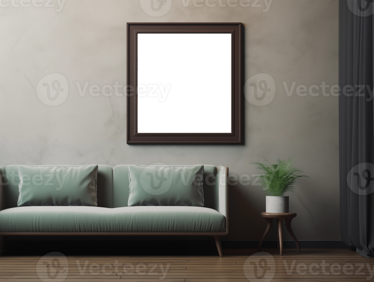 AI generated Mockup wood frame photo on wall. Empty board photo frame. Design for blank poster, painting image, prints. Colorful illustration png