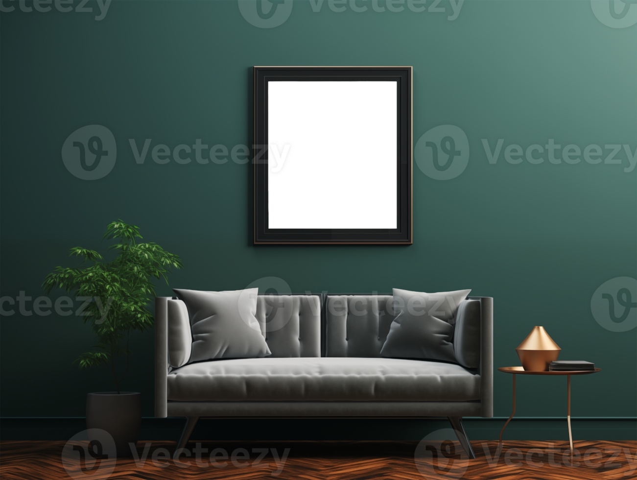 AI generated Mockup wood frame photo on wall. Empty board photo frame. Design for blank poster, painting image, prints. Colorful illustration png