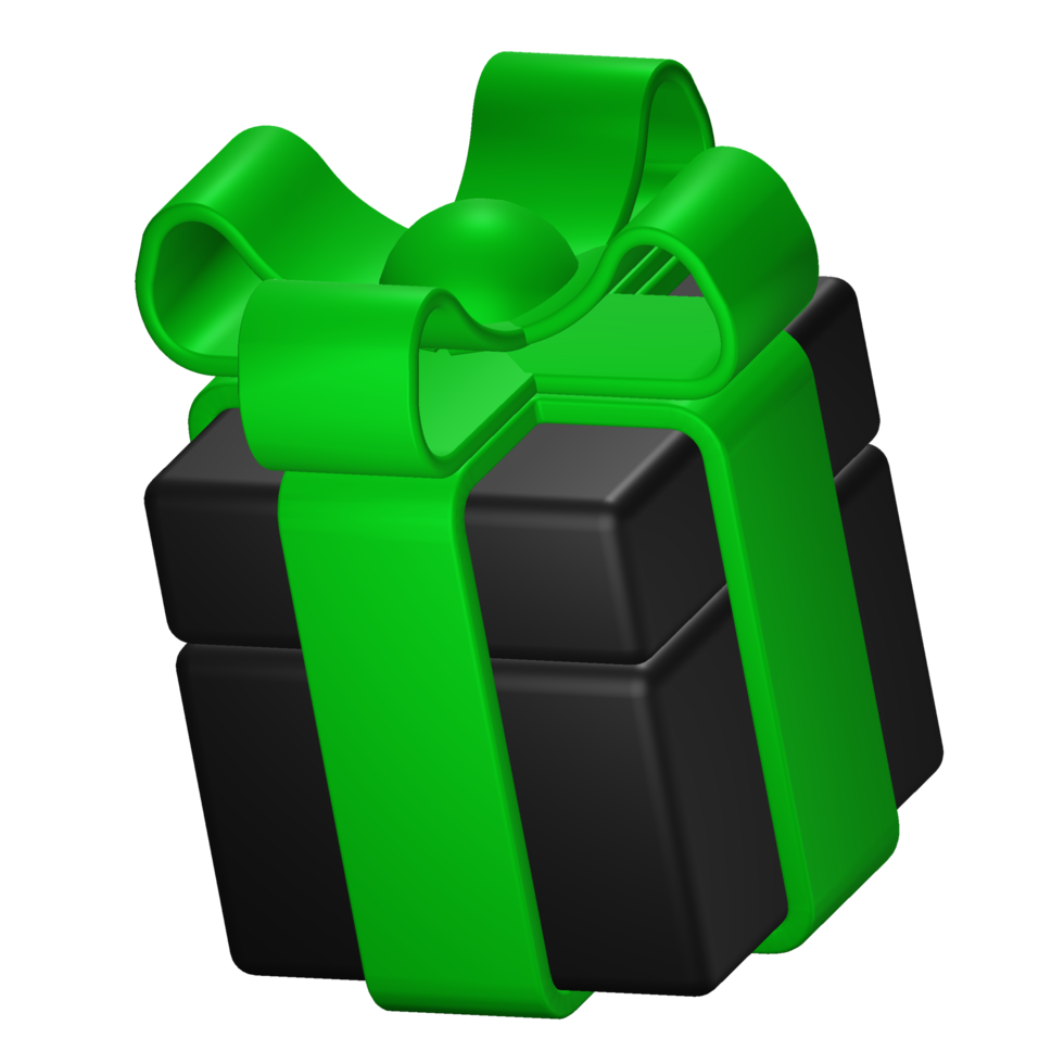 noir 3d cadeau boîte avec vert ruban png