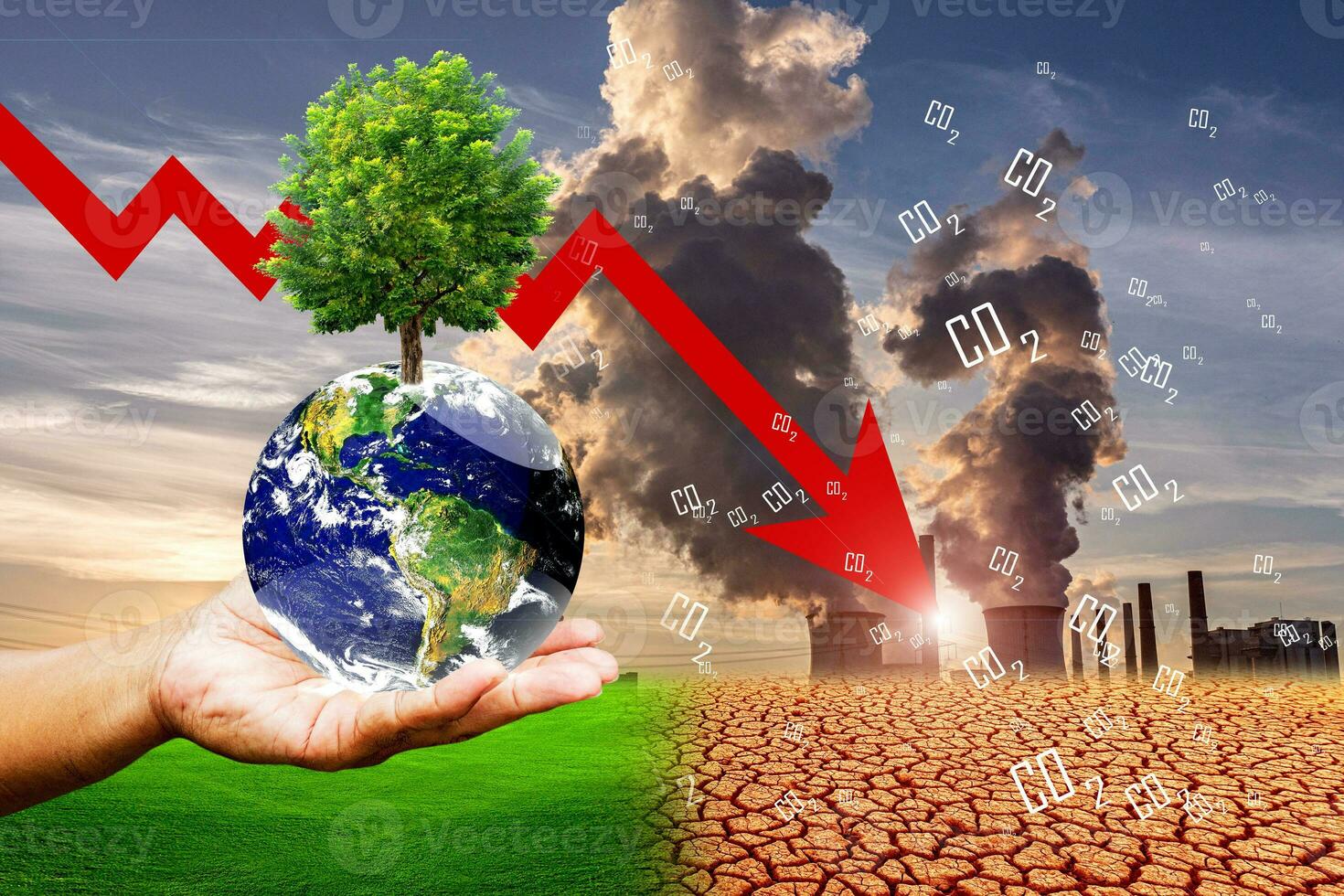 concepto de reducción de carbono neutral para prevenir el calentamiento global. reducción de las emisiones de gases de efecto invernadero co2 caballete. Amigable con el medio ambiente. mejorando la eficiencia energética. carbono neutral. foto