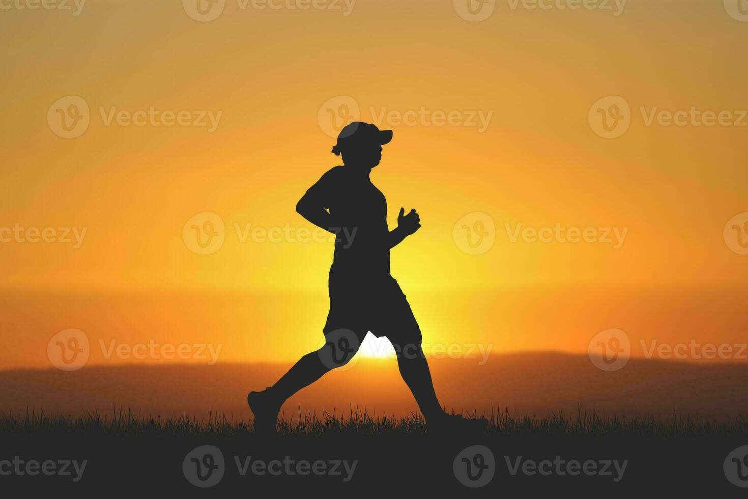 men's silhouette I am jogging to stay healthy in the evening. Men exercise by running. health care concept photo