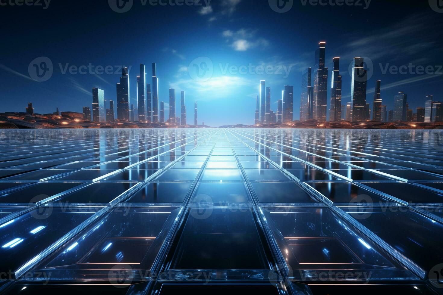 AI generated Abstract 3d rendering of chaotic cubes. Futuristic background with glowing cubes. AI Generation. photo
