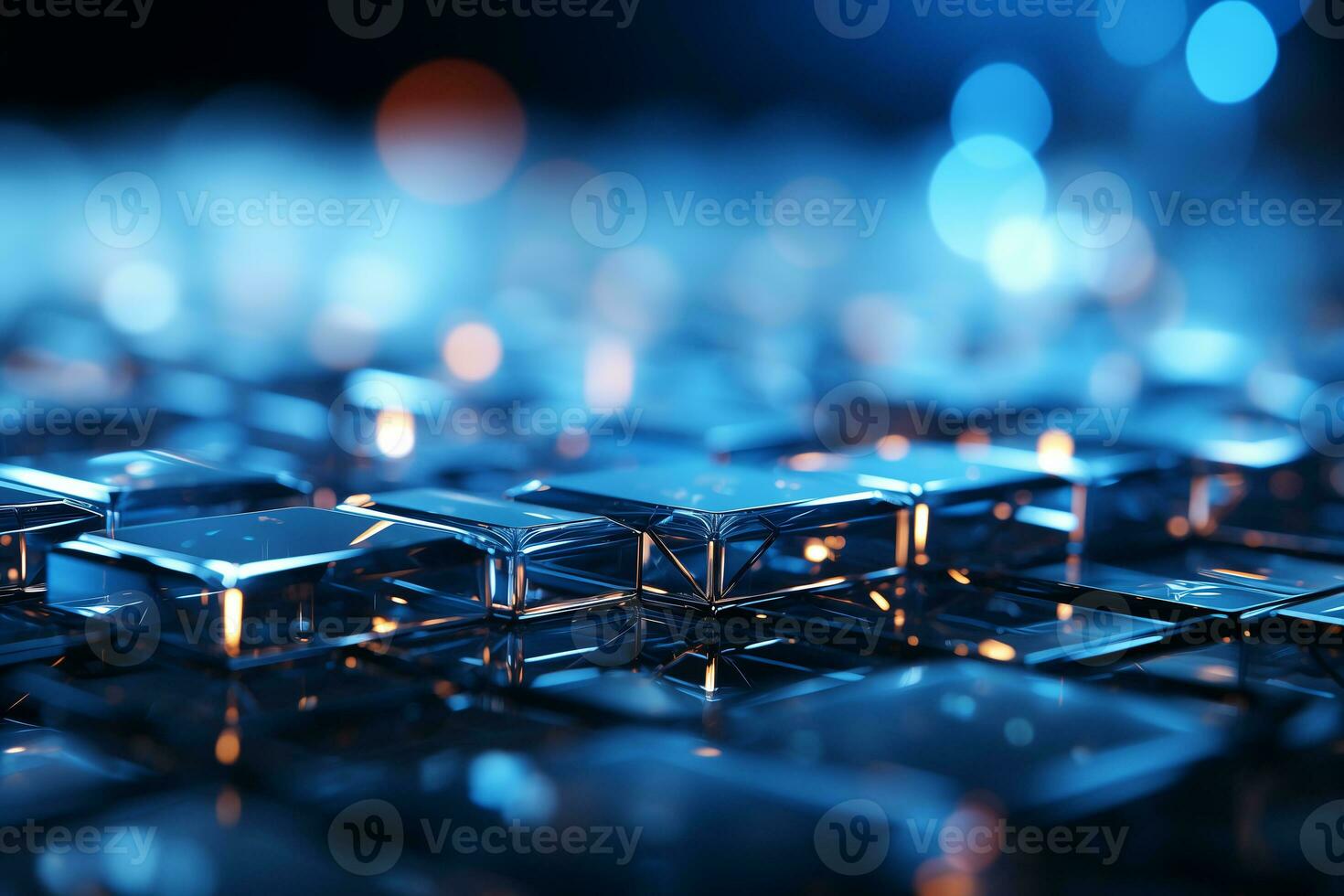 AI generated Abstract 3d rendering of chaotic cubes. Futuristic background with glowing cubes. AI Generation. photo
