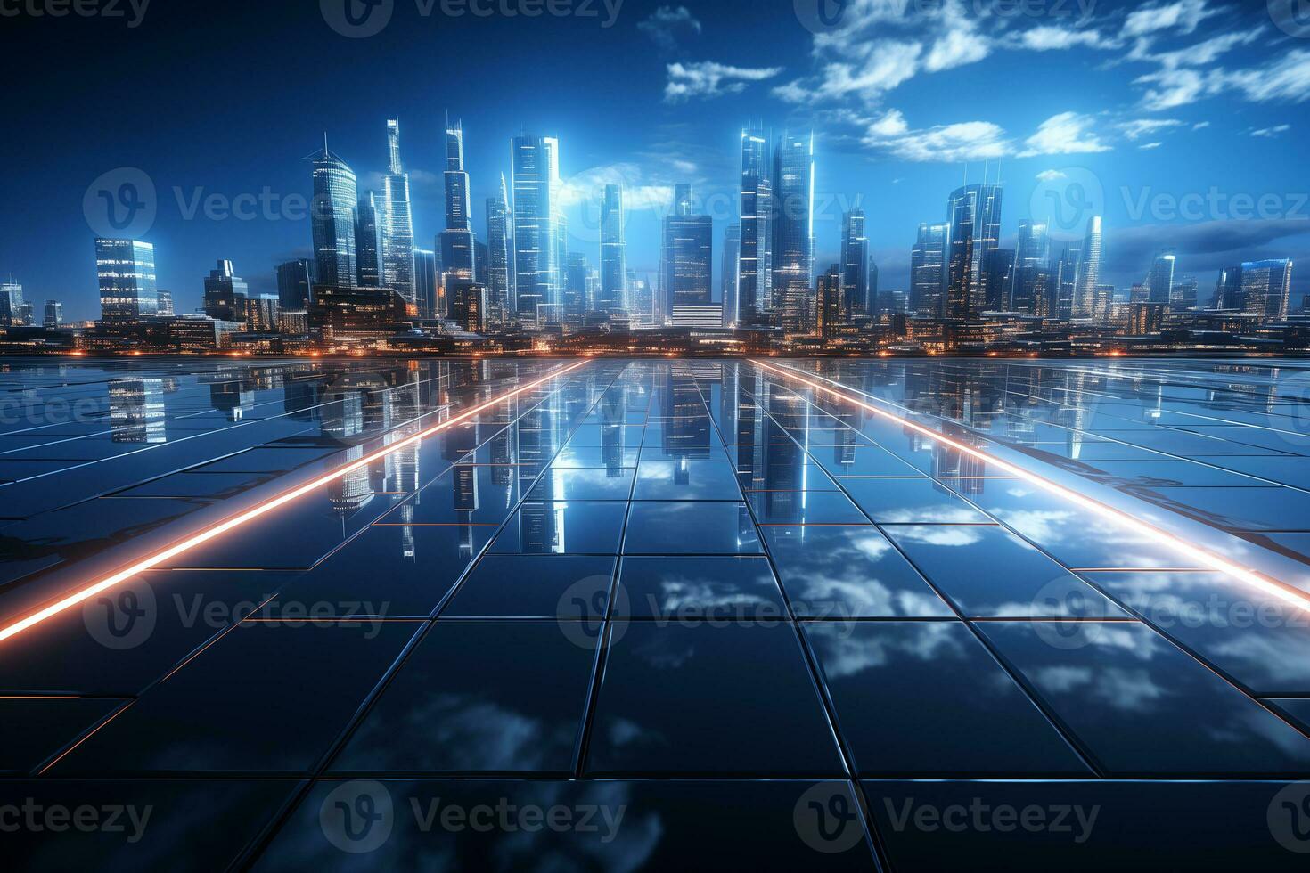 AI generated Abstract 3d rendering of chaotic cubes. Futuristic background with glowing cubes. AI Generation. photo