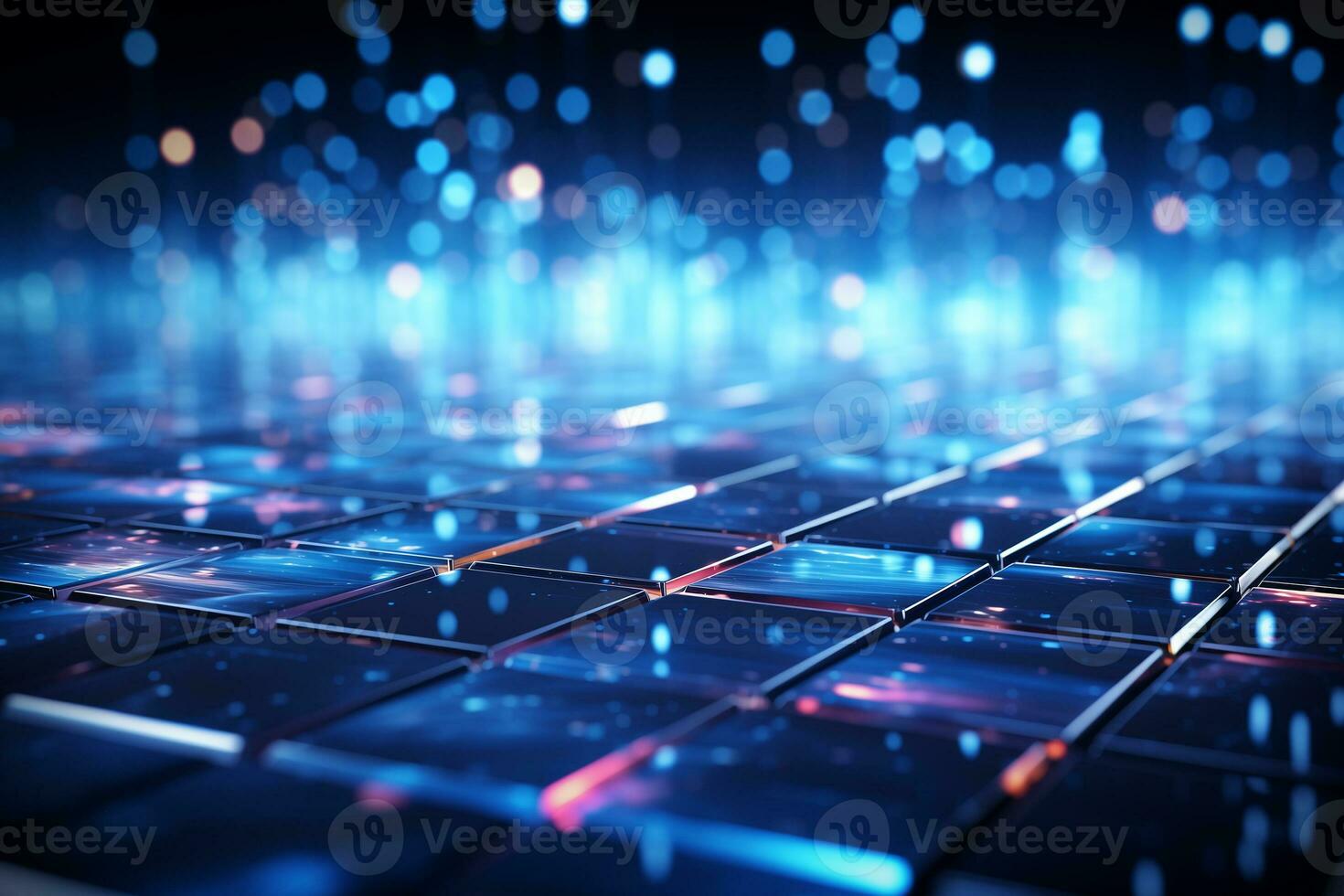 AI generated Abstract 3d rendering of chaotic cubes. Futuristic background with glowing cubes. AI Generation. photo