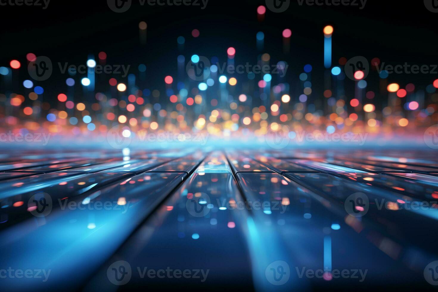 AI generated Abstract 3d rendering of chaotic cubes. Futuristic background with glowing cubes. AI Generation. photo