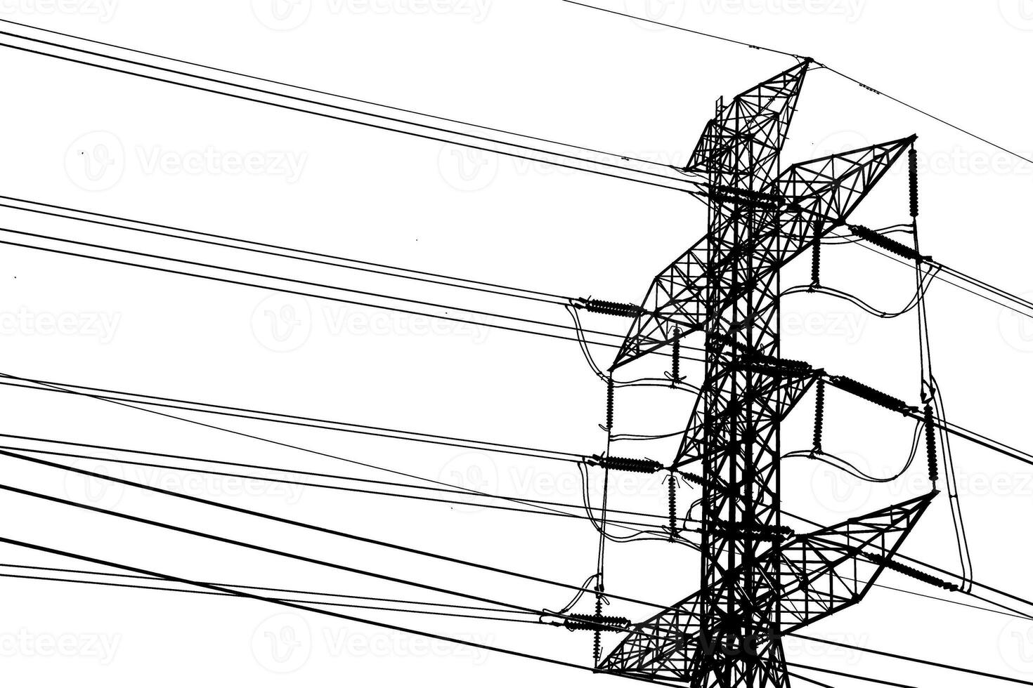 estructura de acero compleja de silueta de poste de alto voltaje con una hermosa vista foto